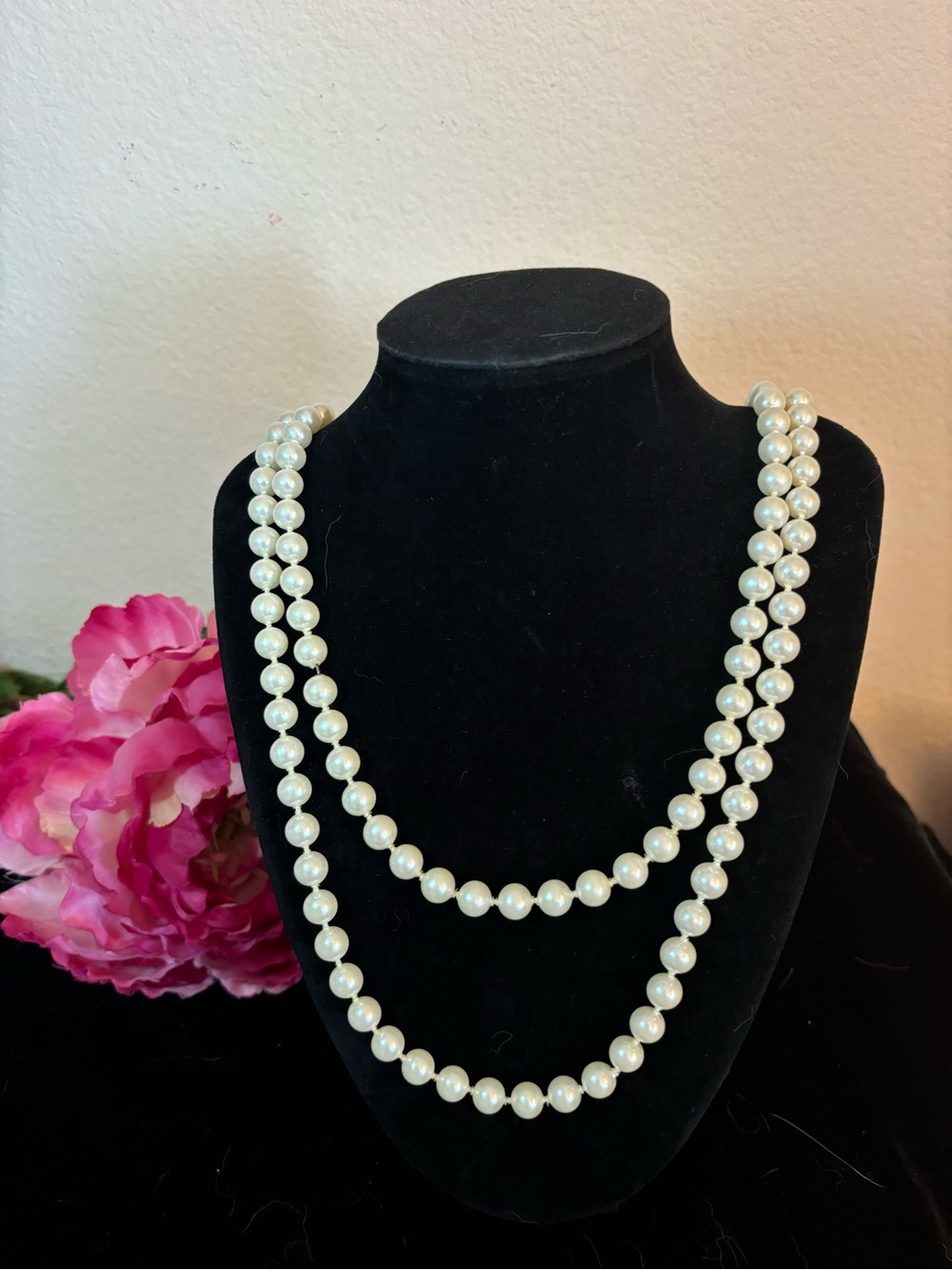 Classic White Opalescent Faux Pearl Necklace, 60” Length, No Clasp
